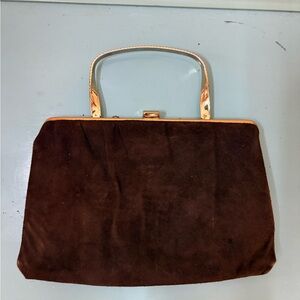 Vintage Ande clutch bag brown ultra suede with gold trim handle